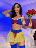 Lingerie Princesse Nœuds Rouges : lingerie princesse bleue et jaune à nœuds rouges, photo 2