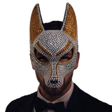 Masque Chacal Strass Oreilles Dorées : masque de chacal couvert de strass, photo 1