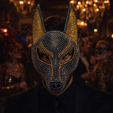 Masque Chacal Strass Oreilles Dorées : masque de chacal couvert de strass, photo 5