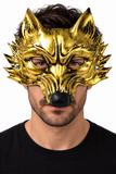 Masque de Loup Silicone Effet Métal Vieilli — Doré vieilli — porté sur fond blanc