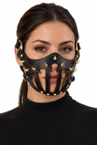 Masque Muselière et Bandeau Cuir PU — Muselière, finitions dorées — porté sur fond blanc