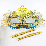Masque Vénitien Métal Strass sur Baguette : masque vénitien en métal ajouré avec strass, photo 2