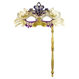 Masque Vénitien Métal Strass sur Baguette : masque vénitien en métal ajouré avec strass, photo 3