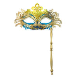 Masque Vénitien Métal Strass sur Baguette : masque vénitien en métal ajouré avec strass, photo 4