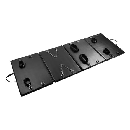 Matelas de Bondage Pliable Belleville : matelas de bondage noir pliable en panneaux avec bracelets, photo 1