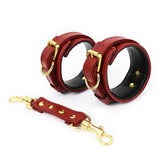 Menottes ou Chevillères Rembourrées : menottes rembourrées bordeaux à boucles dorées, photo 11