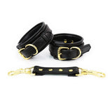 Menottes ou Chevillères Rembourrées : menottes rembourrées noires à boucles dorées, photo 12