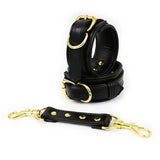 Menottes ou Chevillères Rembourrées : manchettes rembourrées noires à boucles dorées, photo 3