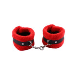 Menottes Peluche et Masque Chat : menottes en peluche rouge de face, photo 9