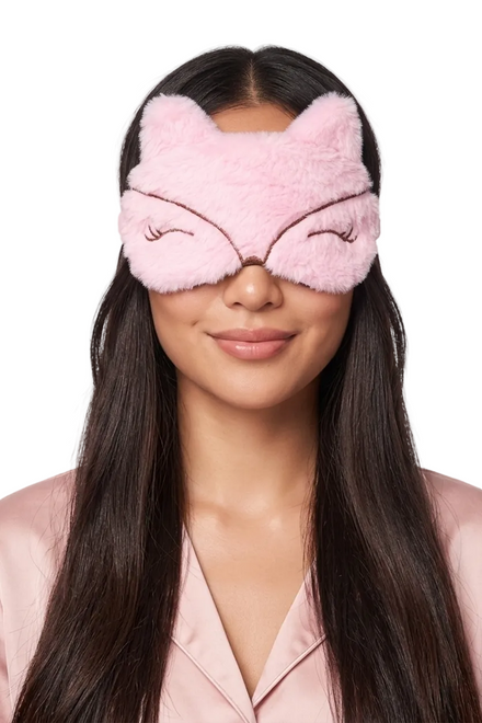Menottes Peluche et Masque Chat — Masque rose — porté sur fond blanc