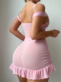 Nuisette dentelle À huis clos rose, vue de dos