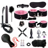 Pack BDSM 18 Pièces : les 18 accessoires à plat, doublure rose
