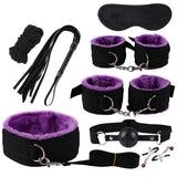 Pack Bondage 8 Pièces : les 8 accessoires à plat, doublure violette