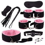 Pack Bondage 8 Pièces : les 8 accessoires à plat, doublure rose