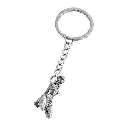 Porte-Clés Bondage Métal : porte-clés métal argenté silhouette féminine attachée, photo 1
