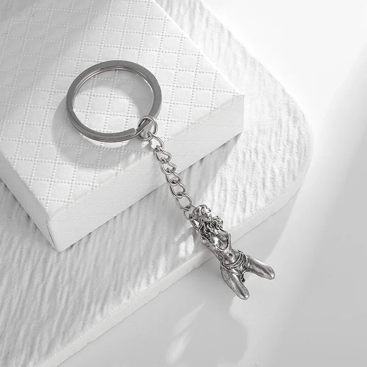 Porte-Clés Bondage Métal : porte-clés métal argenté silhouette féminine attachée, photo 7