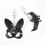 Porte-Clés Cuir Lapin, Rose, Chauve-Souris : pendentif en cuir PU noir sur chaîne et mousqueton, photo 1
