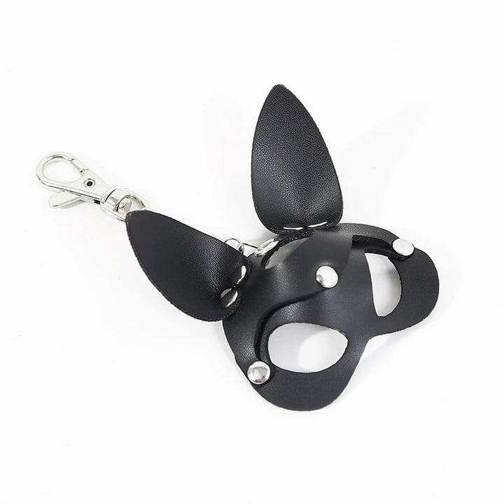 Porte-Clés Cuir Lapin, Rose, Chauve-Souris : pendentif en cuir PU noir sur chaîne et mousqueton, photo 2