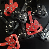 Porte-Clés Masque Cuir Clouté : porte-clés masque à oreilles en cuir PU clouté, photo 2