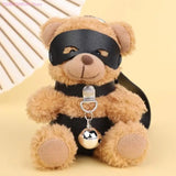 Porte-Clés Ourson Bandeau : ourson en peluche aux yeux bandés sur lanière noire, photo 2