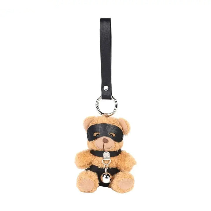 Porte-Clés Ourson Bandeau : ourson en peluche aux yeux bandés sur lanière noire, photo 6
