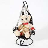 Porte-Clés Ourson Harnais : ourson peluche beige en harnais de cuir PU noir, photo 5