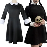 Robe Gothique Noire à Col Claudine : robe gothique noire à col blanc claudine, photo 1