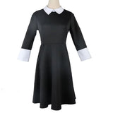 Robe Gothique Noire à Col Claudine : robe gothique noire à col blanc claudine, photo 2
