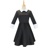 Robe Gothique Noire à Col Claudine : robe gothique noire à col blanc claudine, photo 3