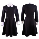 Robe Gothique Noire à Col Claudine : robe gothique noire à col blanc claudine, photo 4