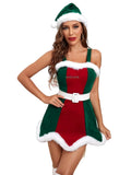 Robe Lutin Noël Rouge et Vert : robe de lutin rouge et verte bordée de fourrure, photo 1