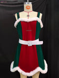Robe Lutin Noël Rouge et Vert : robe de lutin rouge et verte bordée de fourrure, photo 5