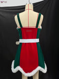 Robe Lutin Noël Rouge et Vert : robe de lutin rouge et verte bordée de fourrure, photo 6