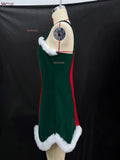 Robe Lutin Noël Rouge et Vert : robe de lutin rouge et verte bordée de fourrure, photo 7