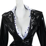 Robe Manteau Vinyle Noir Dentelle Blanche : manteau robe noir en vinyle à bordure de dentelle, photo 3