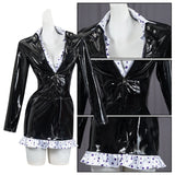 Robe Manteau Vinyle Noir Dentelle Blanche : manteau robe noir en vinyle à bordure de dentelle, photo 4