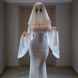 Robe Mariée Fantôme Voile Moulante : robe de mariée fantôme blanche moulante avec voile, photo 2