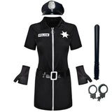 Robe Policière Noire Zippée et Gants : robe noire zippée de policière avec gants, photo 3