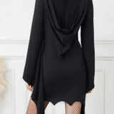Robe Sorcière Gothique Manches Chauve-Souris : robe gothique noire à manches chauve-souris, photo 4