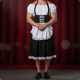 Robe Soubrette Tablier Laçage Croisé : robe de soubrette noire et blanche à tablier, photo 3