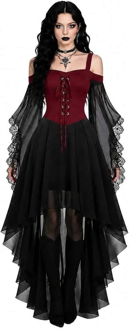 Robe Vampire Médiévale Manches Papillon : robe médiévale gothique à manches papillon en tulle, photo 1