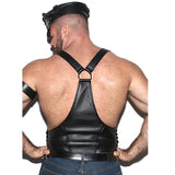 Serre-Taille Homme Similicuir à Bretelles : serre-taille noir brillant à bretelles croisées et brassard, photo 3