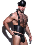 Serre-Taille Homme Similicuir à Bretelles : serre-taille noir brillant à bretelles croisées et brassard, photo 6