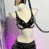 Soutien-Gorge Clouté à Pointes Noir : soutien-gorge noir brillant hérissé de pointes métalliques, photo 4