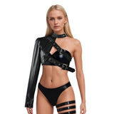 Veste Gothique Asymétrique Similicuir : veste courte gothique asymétrique en similicuir à boucles, photo 2