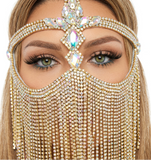 Voile de Visage Pampilles Strass Doré : voile de visage à pampilles de strass doré, photo 1